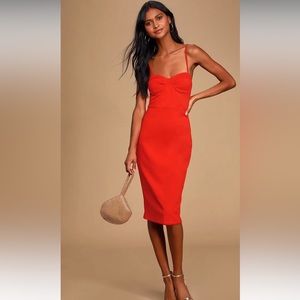 LULU’s NWT MEDIUM RED CHARMED AND DANGEROUS RED BUSTIER BODYCON MIDI DRESS